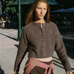 Zara Dark Brown Button-Up Cardigan w/ side slits